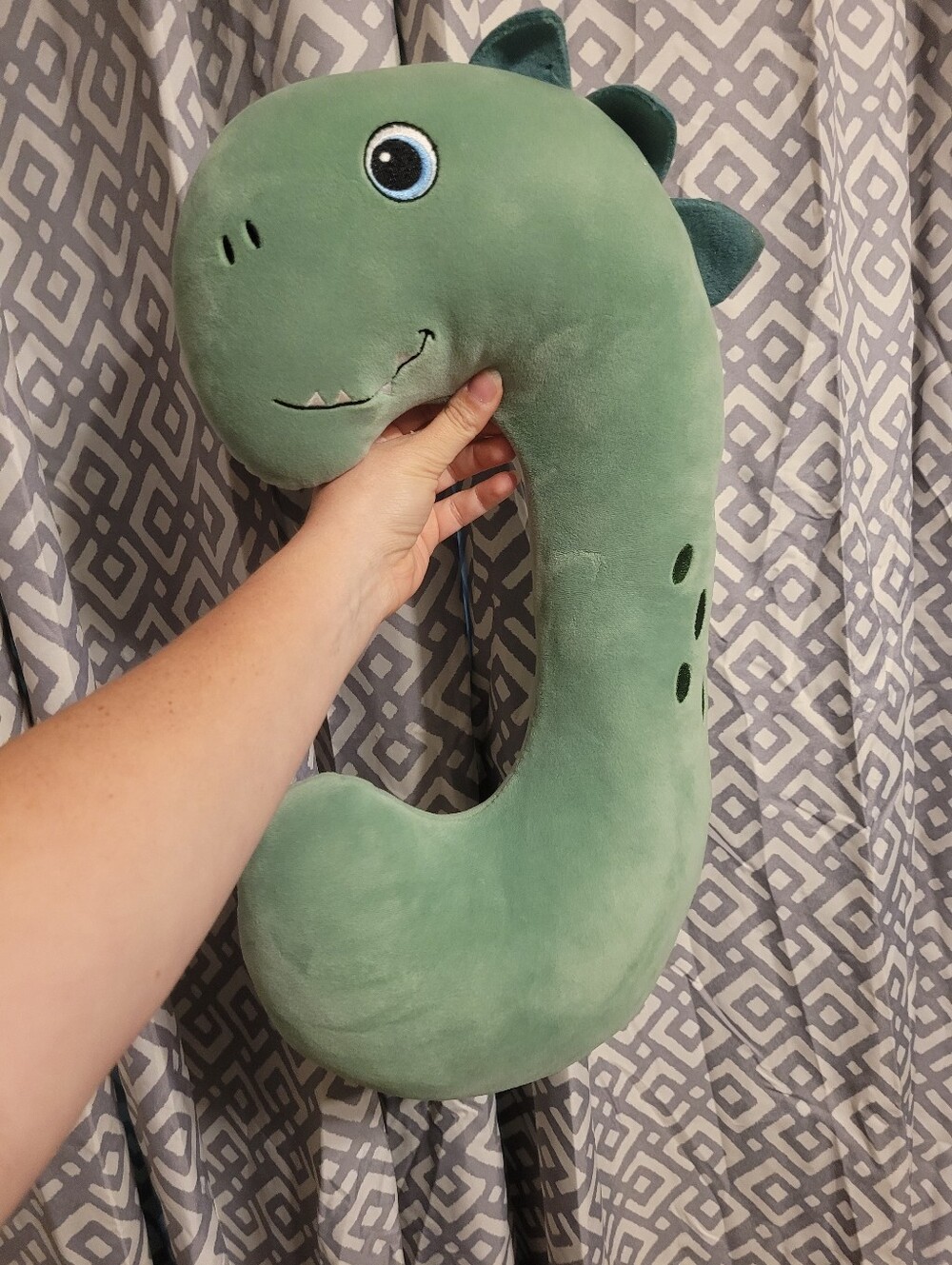 Plush Green Dinosaur Neck Pillow for Travel and Comfort- Tag Removed